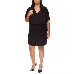 Michael Kors Women's Short-Sleeve Faux-Wrap Dress Black Size 3X 12433